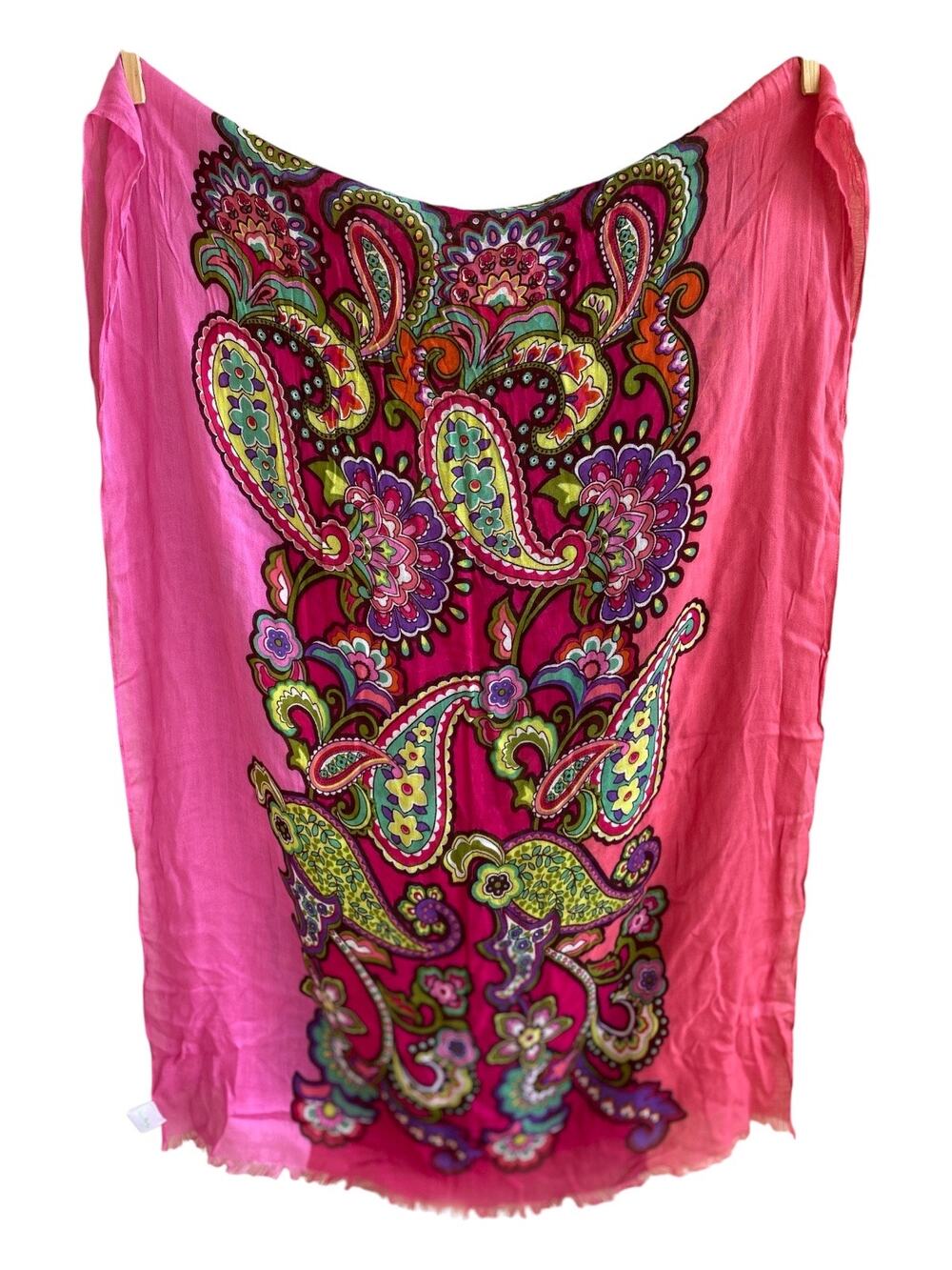 Retired Vera Bradley Pink Swirls Paisley Soft Fringe Scarf Wrap Boho Rayon 26x72